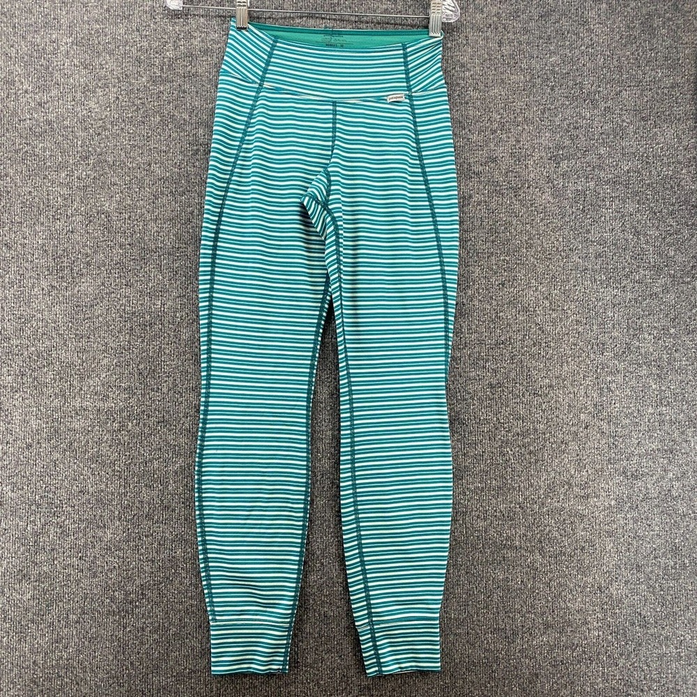 Patagonia Legging Womens XS Green Striped Capilene Baselayer Midweight Casual
